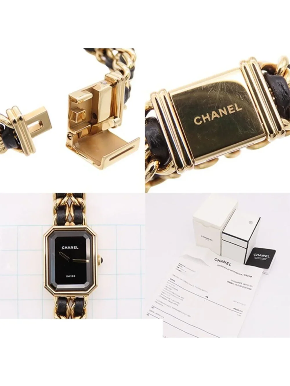 Chanel Premiere Edition Original Black SS Leather M Card Watch Quartz